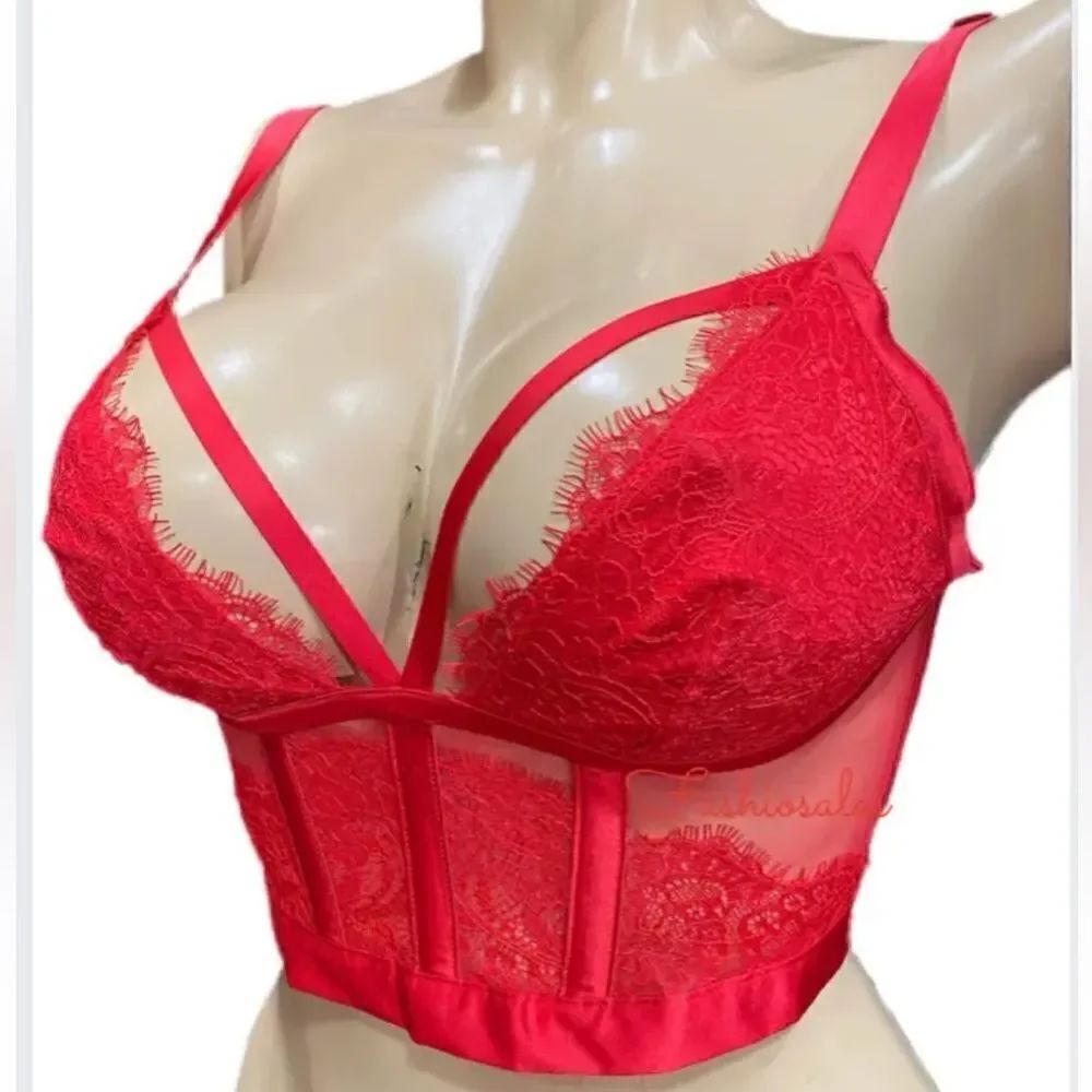 Victoria’s Secret Very Sexy Strappy Lace Bustier Corset Longline bra Red Small